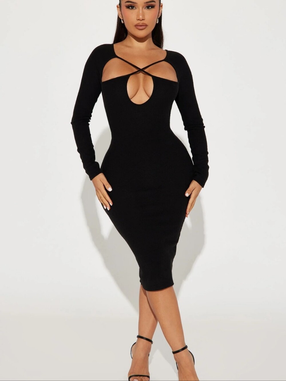 Black Long-Sleeve Cutout Bodycon Dress Size XL NWT